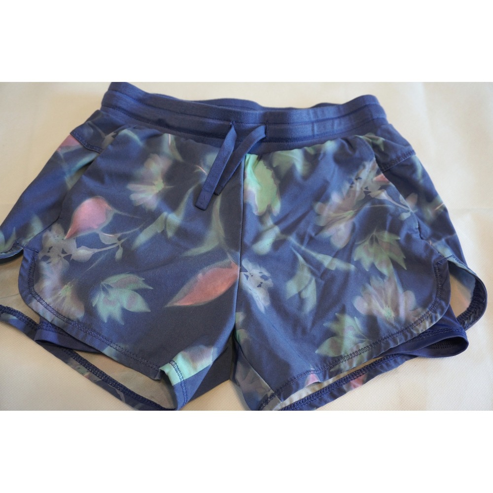 All In Motion Girls Blue Floral Athletic Shorts with Liner Size S 6/6X